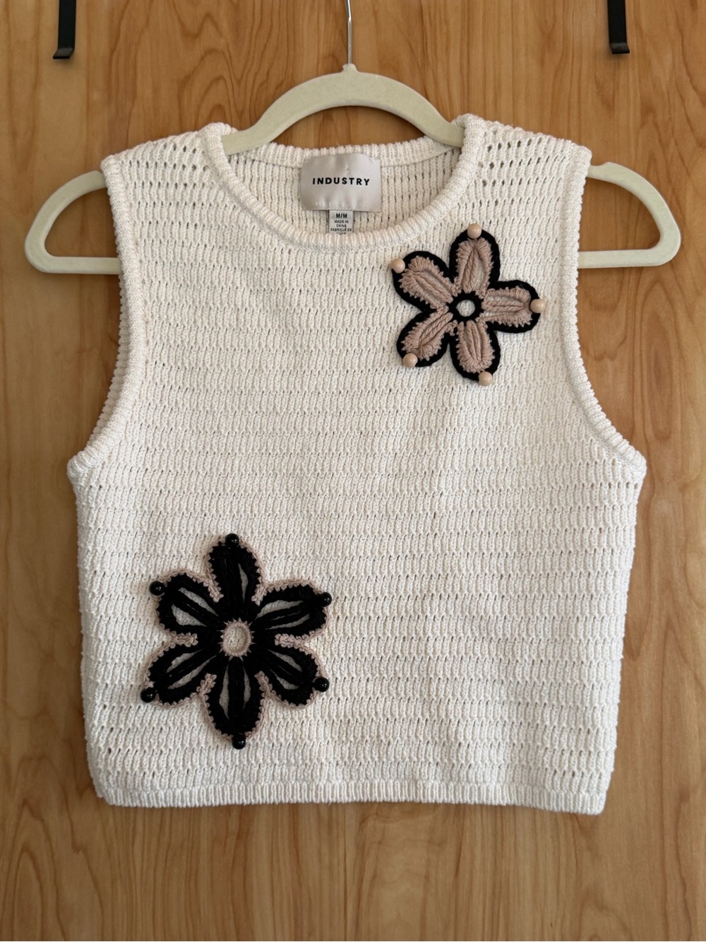 INDUSTRY White Crochet Cropped Tank Top with Floral Appliqués